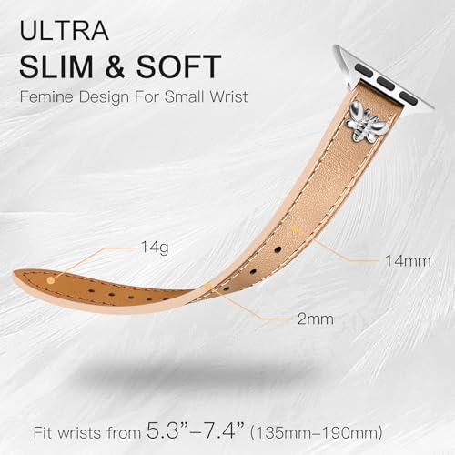 Image of JR.DM Slim Leather Bands Compatible with Apple Watch Band 38mm 40mm 41mm 42mm 44mm 45mm 46mm 49mm, Genuine Leather Band with Charms, Feminine Design for Iwatch Ultra SE Series 11 10 9 8 7 6 5 4 3 2 1