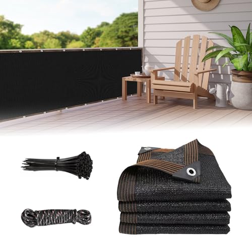 SuQurtom Balcony Privacy Netting 0.9m x 5m - 90% Blocking Garden Privacy Fence Screening UV-Resistant Tear-Resistant Shade Net with Ropes and Ties for Balcony, Garden (Black)