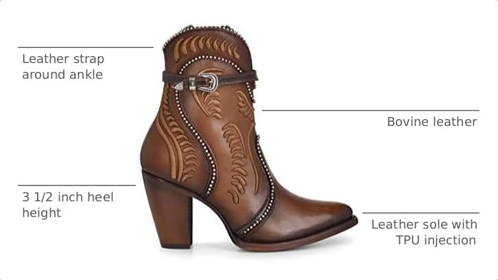 Image of Cuadra Women's Bootie Bovine Leather Embroidery with Zipper