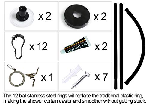 Sikaiqi Stretchable 304 Stainless L Shaped Bathroom Bathtub Corner Shower Curtain Rod Rack (Black 35.43"-51.18"X35.43"-51.18") #TOP5