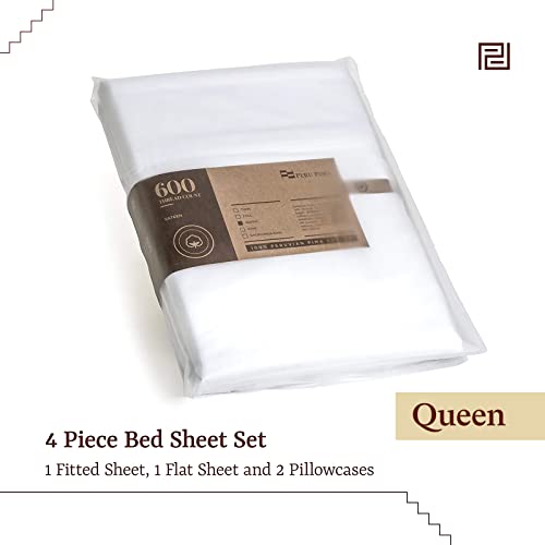 Peru Pima Luxury Bedsheet Set - 100% Peruvian Pure Cotton - 600 Thread Count - Hotel Quality Sateen - Queen Size - White #TOP3