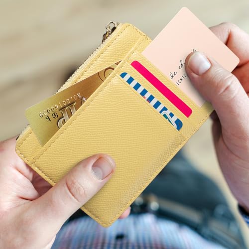 Image of Slim Minimalist RFID Blocking Leather Wallets Credit Card Holder Case Money Clip Pocket Wallet Coin Purse Keychain Travel Clutch Handbag Pocket Pouch Holster Gifts for Women Men (Yellow)