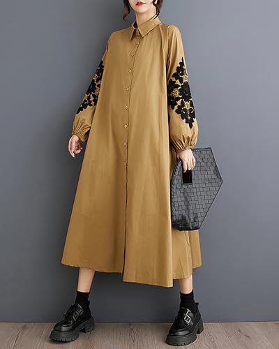 Image of ellazhu Womens Fall Casual Patchwork Funky Long Sleeve Designer Dress Loose Blouse GY2787 A