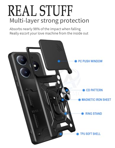 Image of AESTMO Tough Armor Realme C63 / Narzo N63 Bumper Back Case Cover | Ring Holder & Sliding Camera Shield Cover | 360 Degree Protection Back Case Cover for Realme C63 / Narzo N63 (Black)