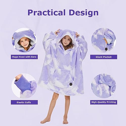THREE POODLE Wearable Blanket Hoodie for Kids, Oversized Sherpa Sweatshirt Blanket with Giant Hood, Warm Cozy Hooded Blanket, Cute Gifts for Kids Girls Boys