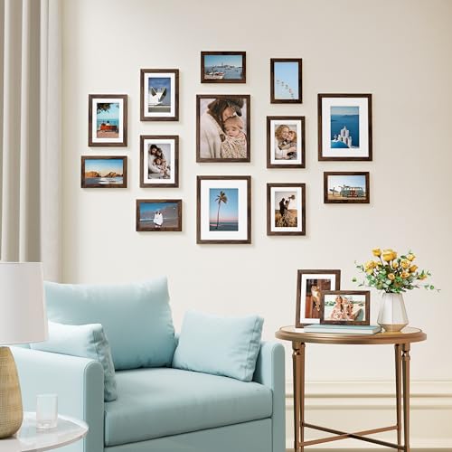 Image of Vittanly 15 Pack Picture Frames Collage Wall Decor for Mounting or Tabletop Display, Gallery Frame Set for Family, Multi Sizes Including 3pcs 8x10, 6pcs 5x7, 6pcs 4x6, Brown