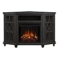BOWERY HILL Modern Solid Wood Corner Fireplace TV Stand Mantel Heater with Remote Control, Adjustable Led Flame 1500W in Gray