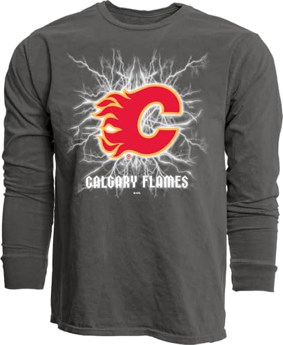 Calgary Flames NHL Officially Licensed Long Sleeve T-Shirt Ringspun Electric Black, Medium