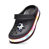 XPKWS Toddler Kids Clogs Boys Girls LED Garden Shoes Light up Sandals Slip on Quick Dry Beach Slippers (Black,30)
