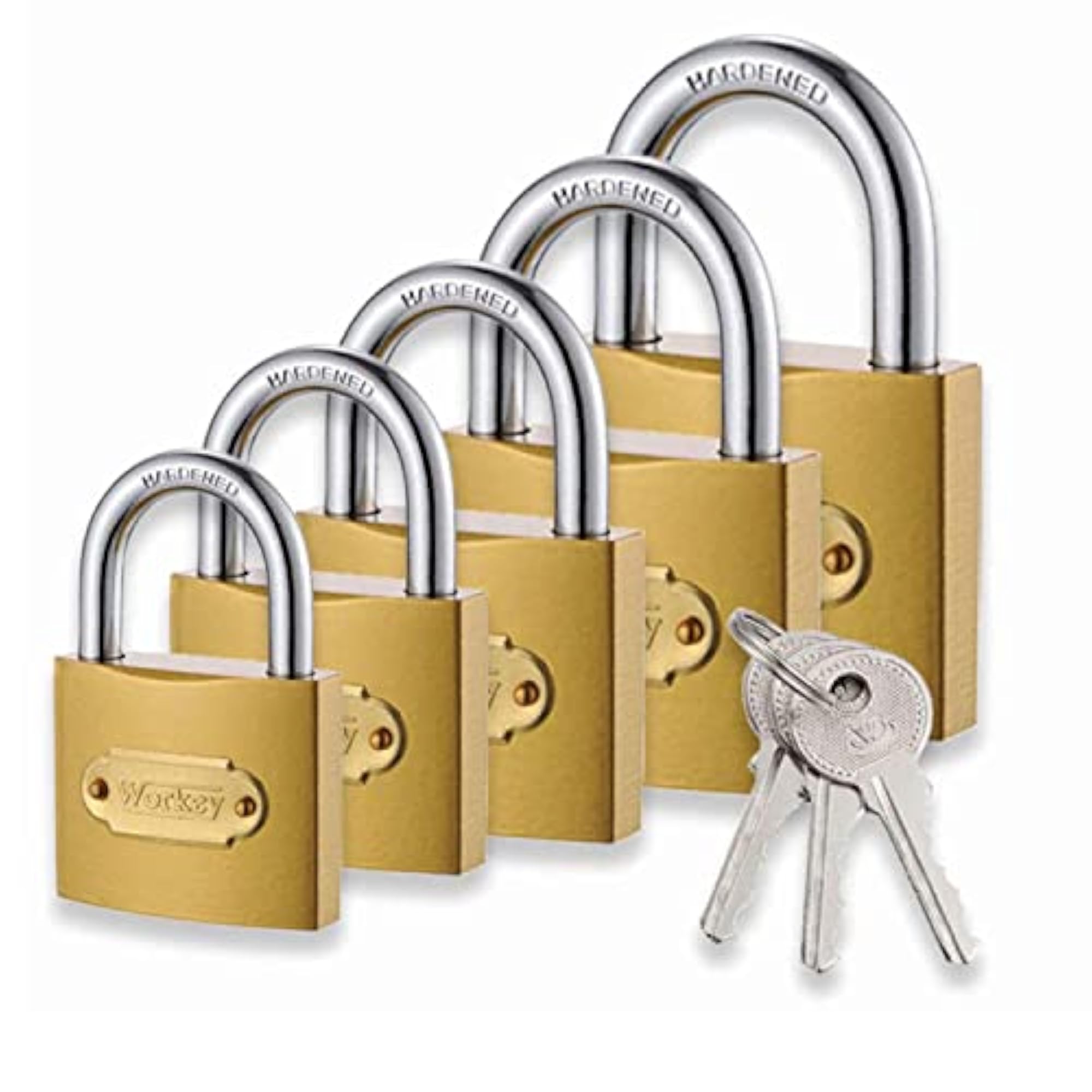 Pack of 6 Gold Color Rectangular Locks with Keys