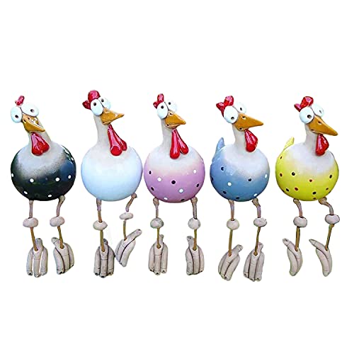 Pollo de Cerámica Decoración de Jardín, Adorno de Resina de Gallo Aturdido con Agujeros de Soporte Artesanías de Estatuas de Animales para Decoración Interior/Exterior (Conjuntos) Cover