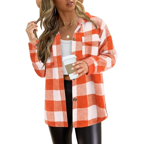 Women Flannel Plaid Shacket Jacket Long Sleeve Button Down Shirts Fall Outfits Fashion Clothes