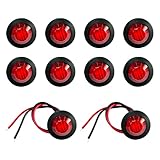 JUSTTOP 10 PCS 3/4" Round LED Side Marker Lights, 12V Waterproof Front Rear Side Marker Indicator Light, Mini LED Clearance Lights with Rubber Fit for Car Truck Trailer Van (Red)