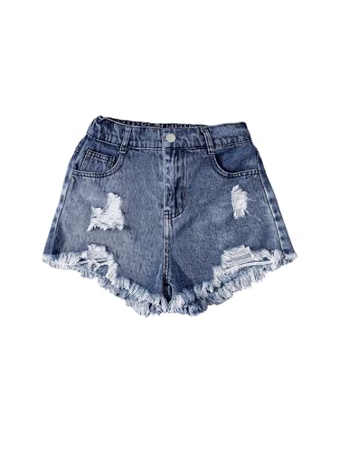 GORGLITTER Girl's Jean Shorts Cute Summer Trendy Fashion Ripped Denim Shorts High Waist Straight Leg Clothes Jorts Darked Blue 11 Years