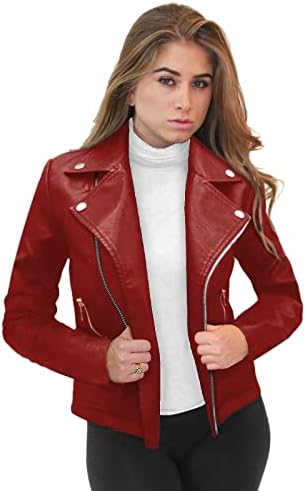 Olivia Miller Womens Faux Leather Zip Up Moto Biker JK5208X RED 1X
