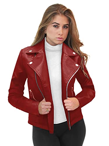 Olivia Miller Womens Faux Leather Zip Up Moto Biker Jk5208X Red 1X #TOP23