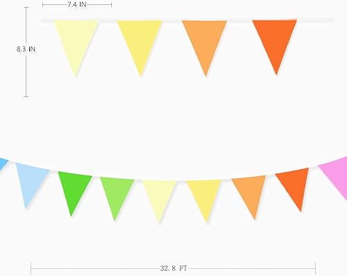 Miniatura 2 de Kit de decoración de fiesta de arcoíris de 32 pies de tela colorida triangular, banderines de banderines de algodón para cumpleaños, boda, baby