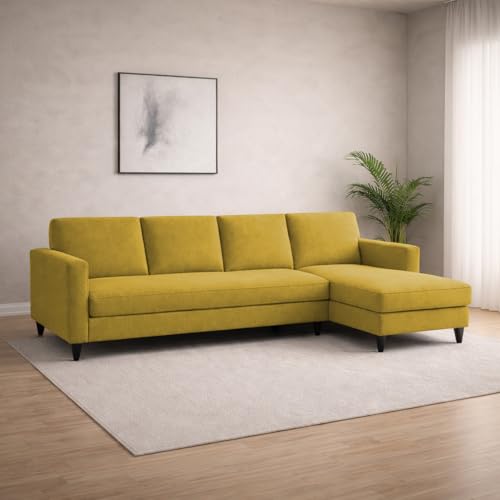 Image of Carlos RHS 4 Seater L Shape Sofa Set for Living Room & Home Office Furniture, Modern Durable Sectional Corner Sofa Couch, Premium Fabric Comfortable Seating with Strong Frame (Yellow)