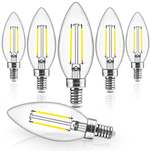 Hizashi E12 Candelabra Bulb 60 watt Equivalent, Dimmable Chandelier Light Bulbs 5000K Daylight, Candelabra Light Bulbs, B11 LED Candle Bulb, 90+CRI, 6W 550LM, UL Listed, 6 Pack 60w 5000k 6 P
