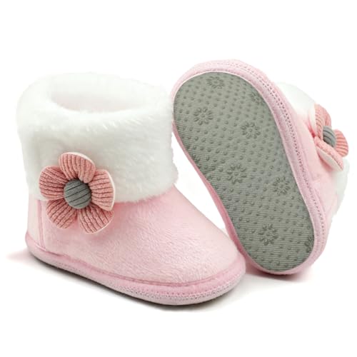 Baby Boy Girl Booties Newborn Fleece Walking Shoes, Unisex Winter Warm Shoes Flower Non-Slip Sole...