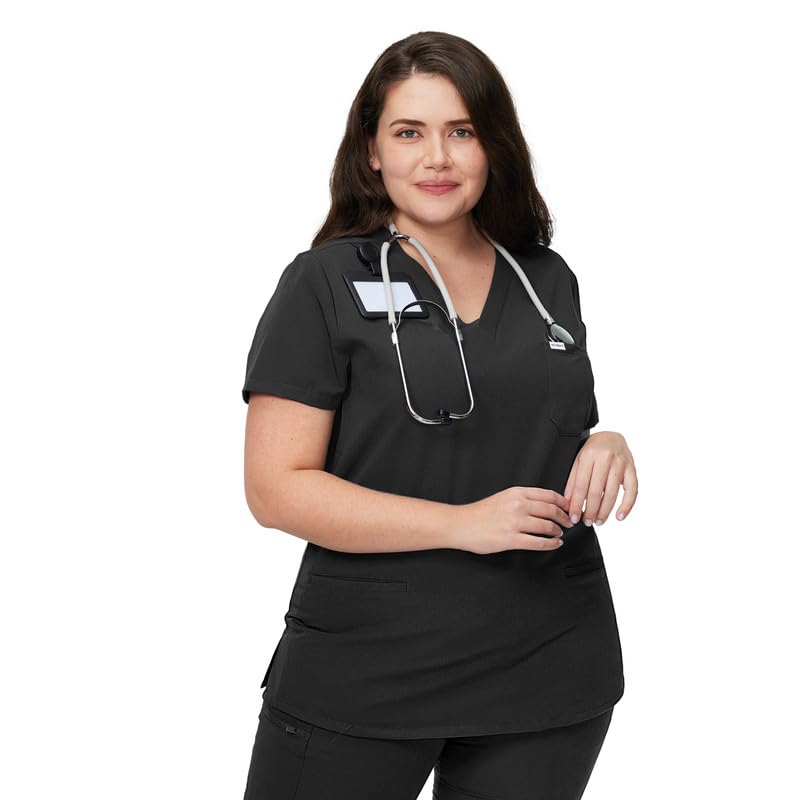 Medical Scrub Tops for Women - Soft Stretch V-Neck Top Scrubs with 3 Pockets