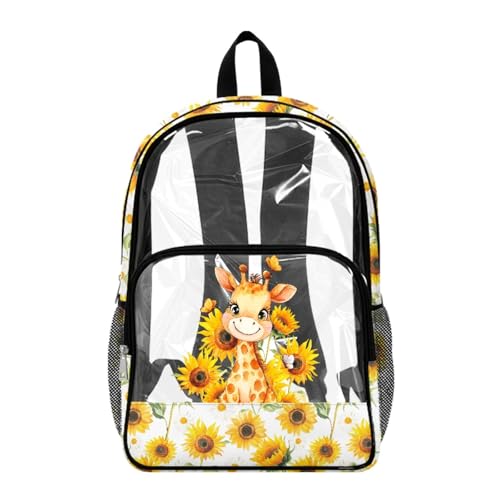 Sac à dos transparent de 43 cm en PVC avec motif girafe tournesol pour école et voyage