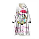 Mateju Sweat à Capuche Couverture, 3D Oversize Wearable Robe Hoodie Paresseux avec Manches et Poche Chaud Doux TV de Hiver Noël Cadeaux pour Adultes (Taille Unique(110cm/43in),Licorne)