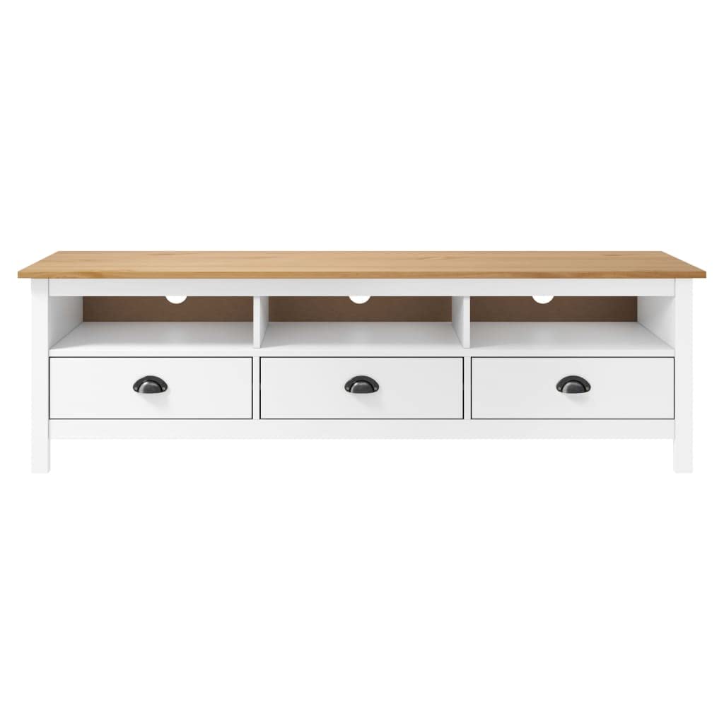 vidaXL Meuble TV Armoire Basse Meuble Divertissement avec 3 Etagères et 3 Tiroirs Salon Maison Intérieur Blanc 158x40x47 cm Bois de Pin Solide
