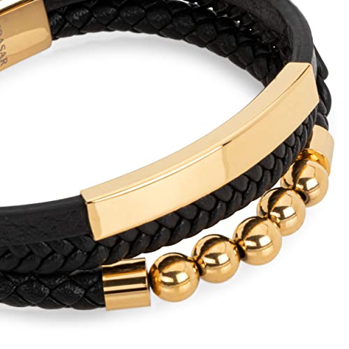 Serasar Men's Gold Bracelet 17Cm Men's Bracelet Leather Or Men's Gift Box Gift Box Braided Cowhide Leather Adjustable Magnetic Clasp Multi-Layer Wrap Jewelry-Box Rope Male Boys Men Jewelry Magnet #TOP7