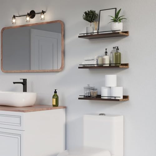 2 Pack Wall Mounted Floating Solid Wood Shelf Ledge,Rustic Wood Ledge Shelves,40cm Floating Shelves Modern for Living Room, Kitchen, Bedroom, Books (Brown)