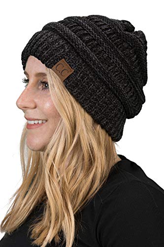 Funky Junque Women's Funky Slouchy Beanie Soft Chunky Warm Cable Knit Winter Hat Knitted Hats for Women One Size - Black #23