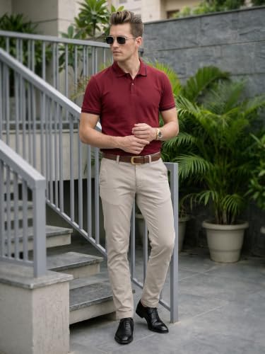 Image of Veirdo Pure Cotton Half Sleeves Regular Fit Plain Solid Classic Polo Colored Collar T-Shirt for Men (Colors: Olive, Maroon, Navy, Black, Green & Orange)
