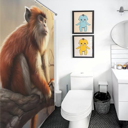 Rideau de douche singe en polyester imperméable avec 12 crochets de fixation - 3