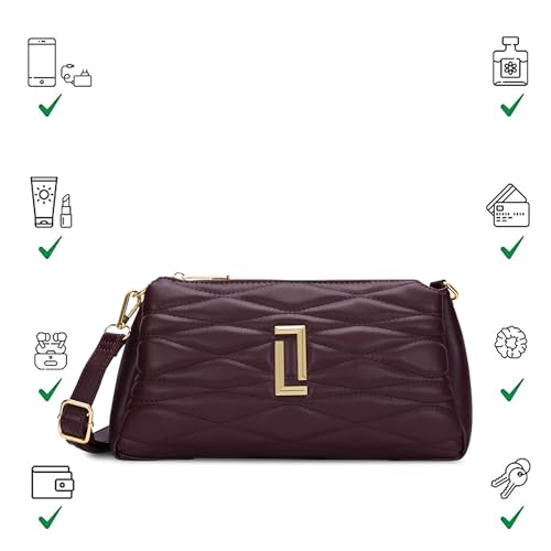 Image of Lavie Luxe Women's Lucie Quilted 3-Compartment Medium Crossbody Sling Bag | Ladies Purse Handbag | Gift for Women