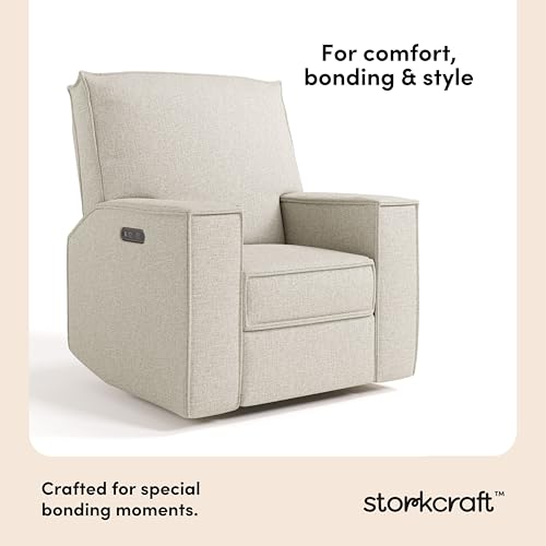Image of Storkcraft Texas Nursery Power Recliner Swivel Glider, Dune Basketweave