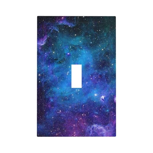 Blue/Black Outer Galaxy Sky Night Starry 1 Gang Toggle Light Switches and Outlet Covers Plate Jumbo Size, Universe Space Rocket Kids Boys Room Decorative Single Toggle Switch Face Socket Wall Plate