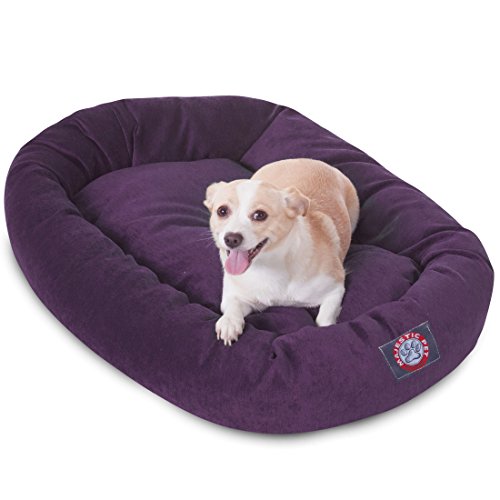 Image of Majestic Pet Villa 32 Inch Shredded Memory Foam Dog Bed for Medium Sized Dog 32x23x7 Inch-Orthopedic Pet Bed - Washable Medium Puppy Mat with Head Support-Aubergine