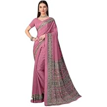 Women's Stylish Gala Border Crepe Silk Saree,Sari With Unstitched Crepe Silk Blouse Piece-ARC01