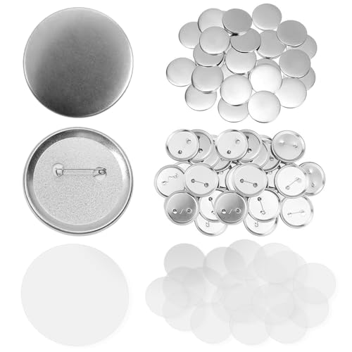 300 Pcs 58mm/2.28 inch Button Maker Supplies, 58mm Button Supplies Parts, (Approx. 2.25 inch) Round Badge Blank Button Pins, Includes Metal Pin Back Cover, Metal Cover, Clear Film