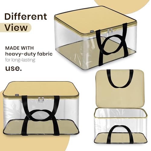 Image of Storite 2 Pack Nylon Wardrobe Bag Underbed Moisture Proof Cloth Storage Organizer, Storage box for Clothes Saree Bags with Zippered Closure & Handle Square (Khaki,39x35,22 cm)