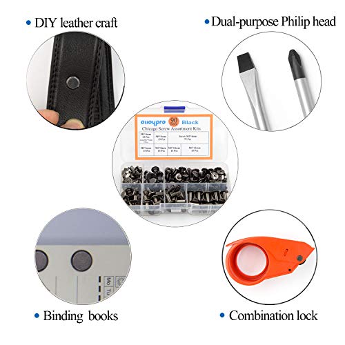 Alloypro 90 Sets Chicago Screws Assorted Kit 6 Sizes Gun Metal Leather Rivets 3/16(5Mm) Screw Rivets Phillip Head Book Binding Posts Nail Rivet Chicago Bolts For Diy Leather Craft (5 X 4,5,6,8,10,12) #TOP4