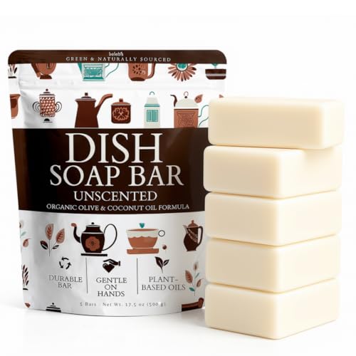 Image of KELEBS Unscented Natural Dish Soap Bar, Organic Coconut, Non-Toxic, 5-Pack