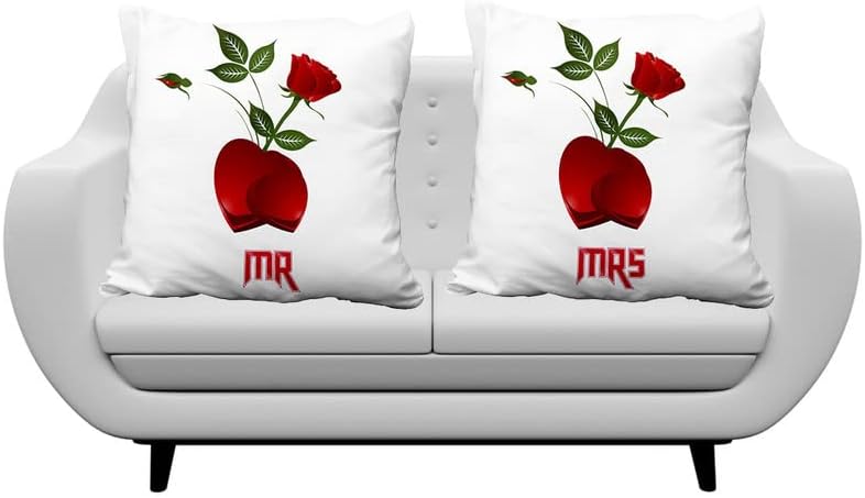 PrintingZone Mr & Mrs Cushion Pillow 12x12 with Filler for Couple King Queen Hubby Wife Didi Jiju Marriage Anniversary C12 Material Satin Pack of 2