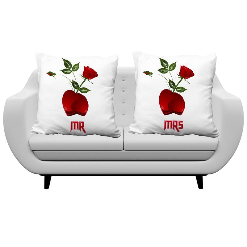 PrintingZone Mr & Mrs Cushion Pillow 12x12 with Filler for Couple King Queen Hubby Wife Didi Jiju Marriage Anniversary C12 Material Satin Pack of 2