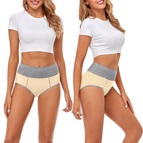 Image of CULAYII High Waisted Underwear for Women Cotton No Muffin Top Full Coverage Briefs Soft Stretch Ladies Panties 5 Pack