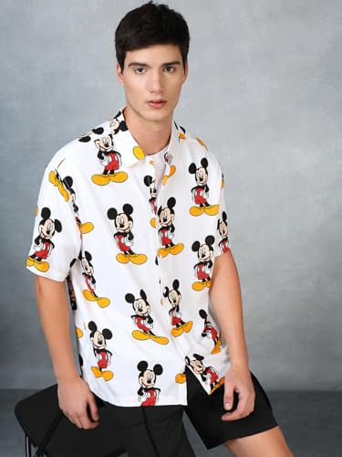Image of Bewakoof Men's All Over Printed Oversized Fit Half Sleeve Resort Collar Rayon Shirt