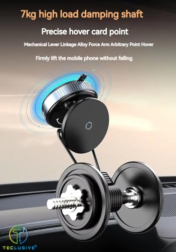 Image of T TECLUSIVE Smart Magnetic Mobile Phone Holder Stand 360 Degree Rotatable with Reusable Super Strong Vacuum Suction for Car Home Office All Surface Compatible with iPhone 17 16 15 and All Phones