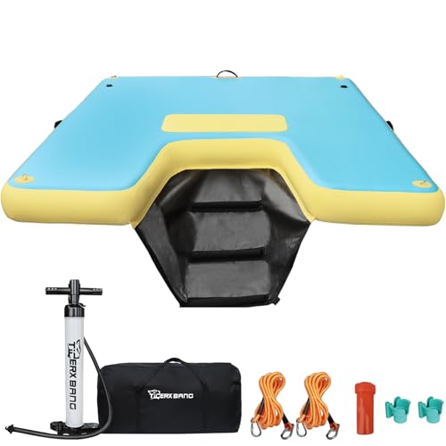 TGERXBANG Inflatable Dock with Pet Ramp Ladder, Inflatable Platform Floating Island Raft for Lake Pond Pool Beach Ocean, 8ft by TIGERXBANG - Used condition - US$205.84