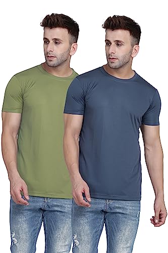Image of TQH Men Dri Fit Polyester Half Sleeve Round Neck Multicolor t Shirts - Combo Set of 2