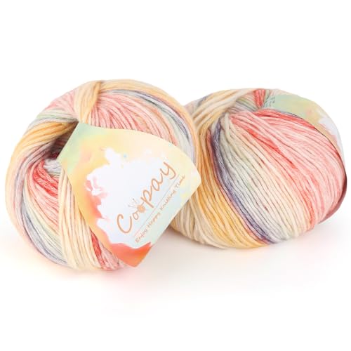 Image of Coopay Yarn for Crocheting Knitting, Gradient Cake Yarns, 2 x 3.53oz - 240yds - 50% Cotton 50% Acrylic Ombre Yarns, Crochet Yarn for Blankets, Shawls, Scarves (201 Sunrise)